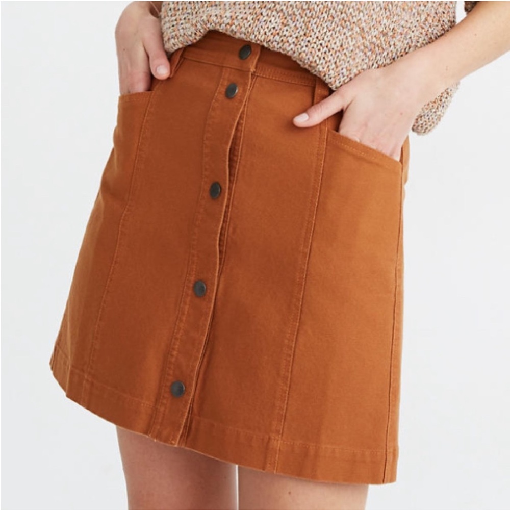 MADEWELL Women's Burnt Sienna Button Front A-Line Pocket Mini Skirt Size 0